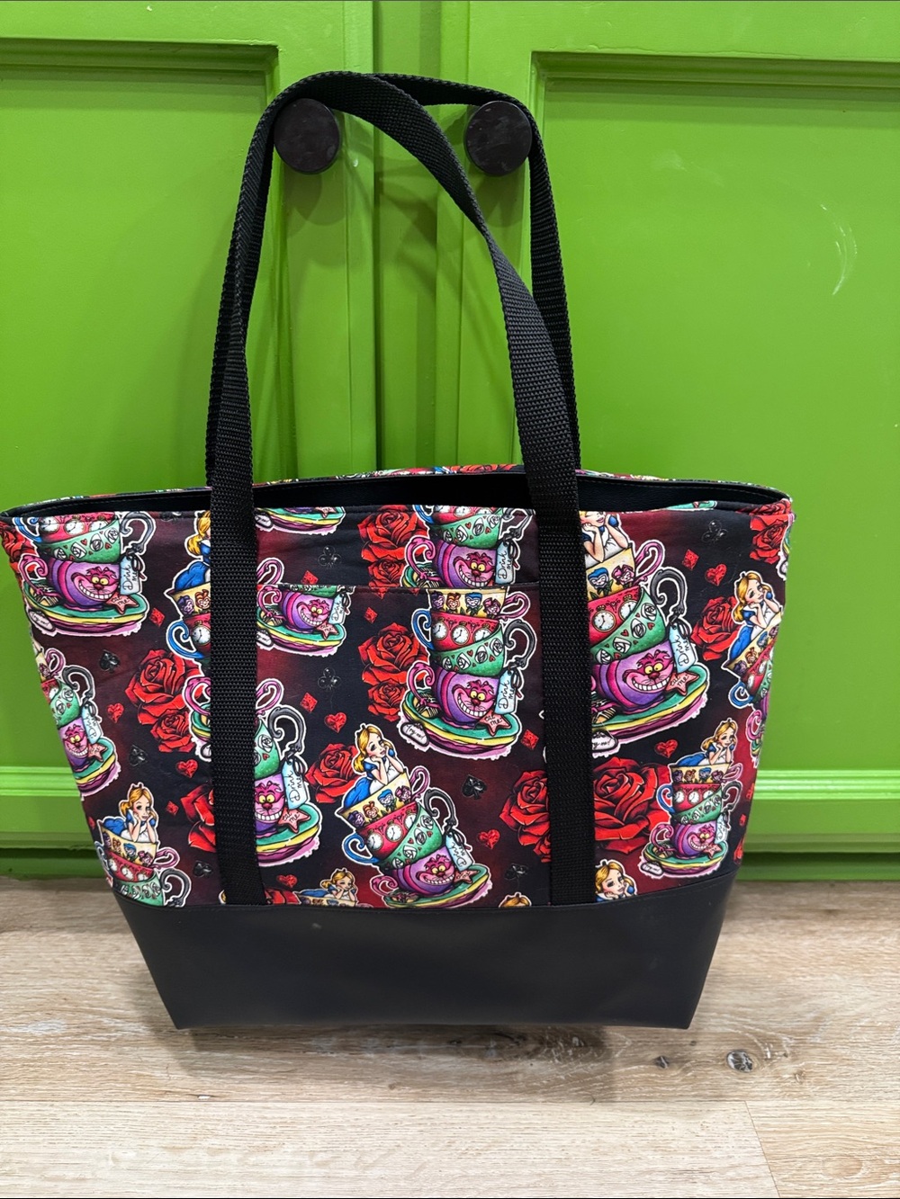 Disney Alice Teacup Print Tote Bag - Black with Red Accents